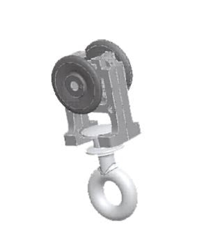 Runner mounted on wheels w/ rotating eyelet. Wheels shape make it quieter.