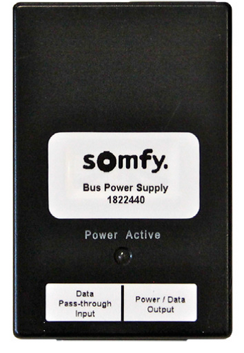 The Bus Power Supply for Somfy Digital Network (SDN) provides 24V DC power for up to 100 controls and distribution devices on the SDN bus. A separate Bus Power Supply can be used for 1 Compact Sensor or 1 Sensor Station.